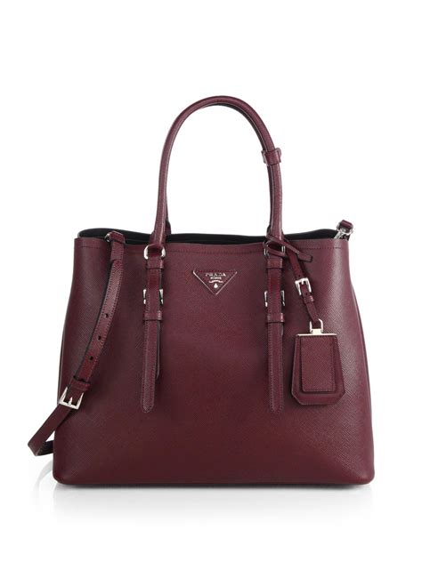 prada dark red bag|Prada saffiano cuir double bag.